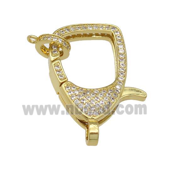 copper Lobster Clasp paved zircon, gold plated