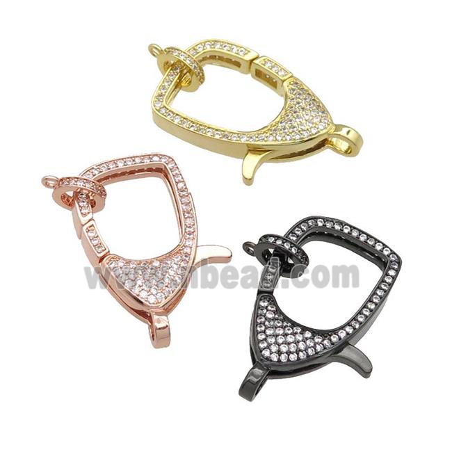 copper Lobster Clasp paved zircon, mixed