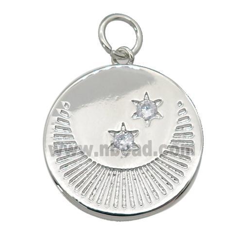copper Moon star pendant paved zircon, platinum plated