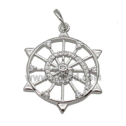 copper circle pendant paved zircon, platinum plated