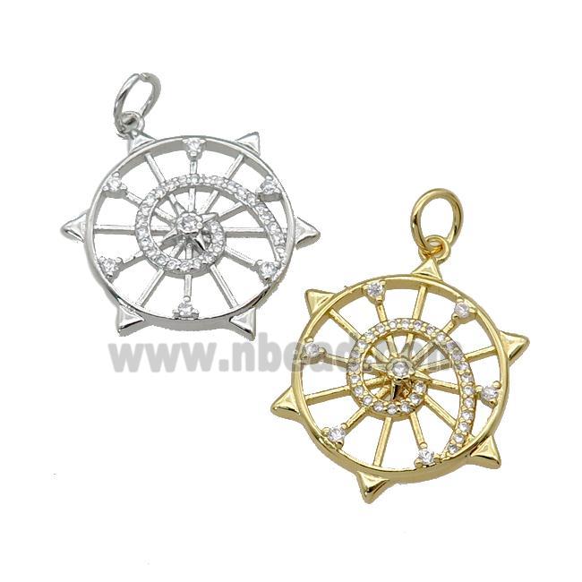 copper circle pendant paved zircon, mixed