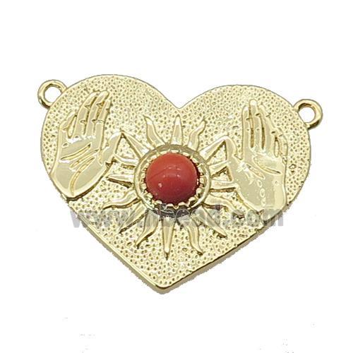 copper Heart pendant, sun hand, gold plated