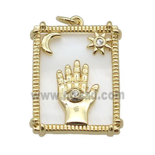copper Frame pendant paved zircon, moon star hand, shell, gold plated