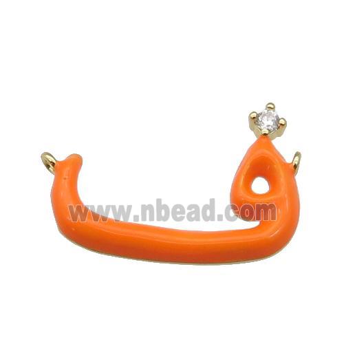 copper pendant with orange enamel, gold plated
