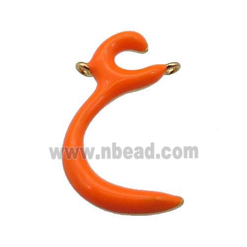 copper pendant with orange enamel, gold plated