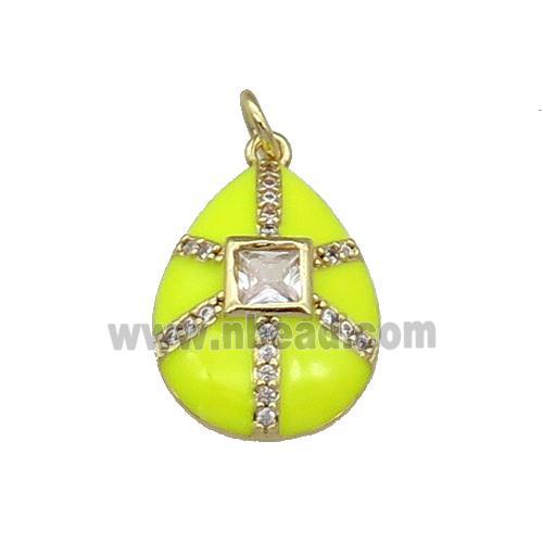 copper teardrop pendant paved zircon, yellow enamel, gold plated