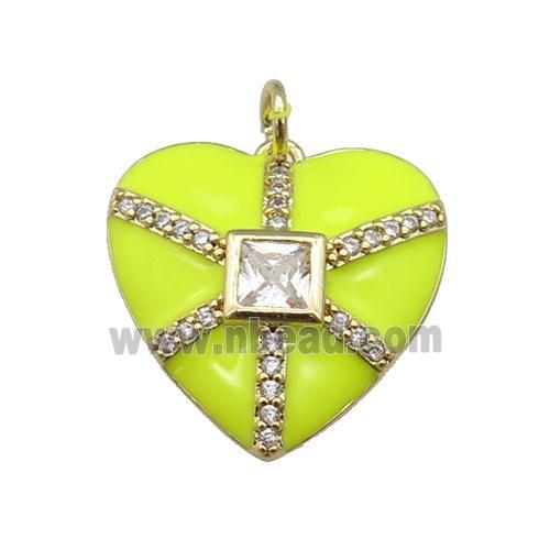 copper heart pendant paved zircon, yellow enamel, gold plated