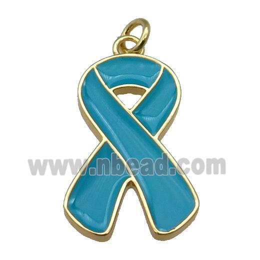 teal enamel Awareness Ribbon, copper pendant, gold plated