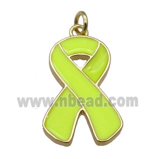 yellow enamel Awareness Ribbon, copper pendant, gold plated