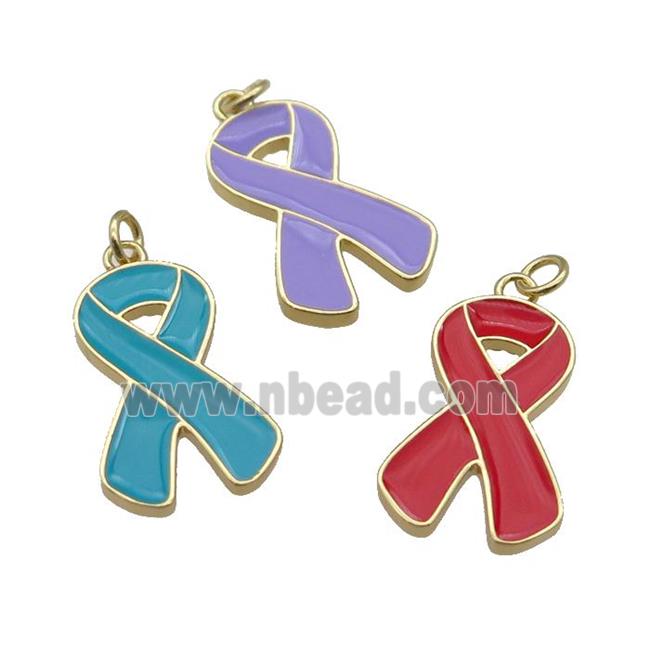 enamel Awareness Ribbon, copper pendant, gold plated, mixed