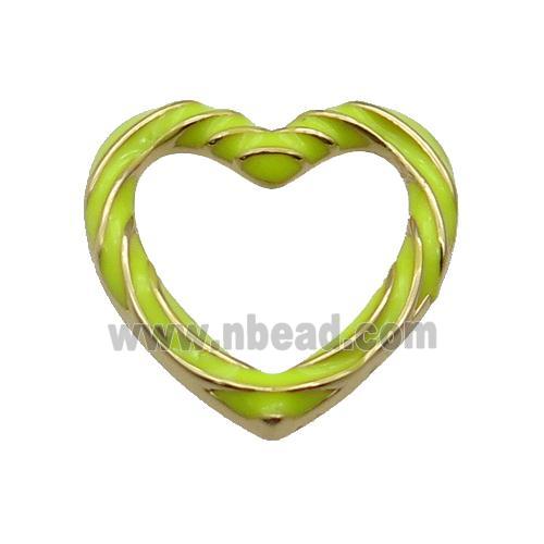 copper Heart pendant with olive enamel, gold plated