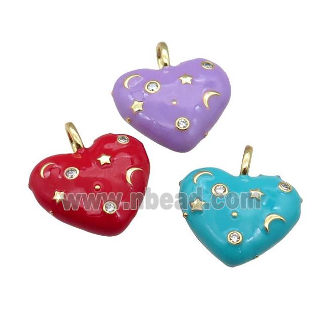 copper Heart pendant with enamel, moon star, gold plated, mixed
