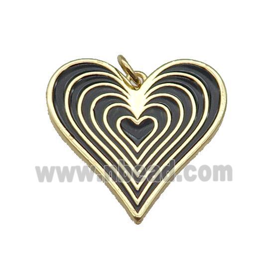 copper Heart pendant with black enamel, gold plated