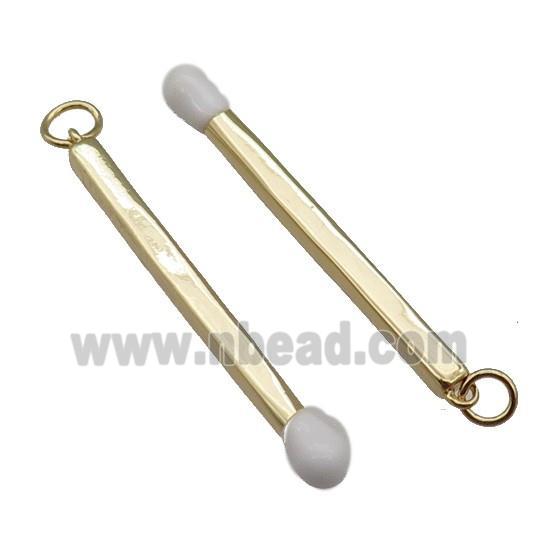 copper Matches charm pendant with white enamel, gold plated