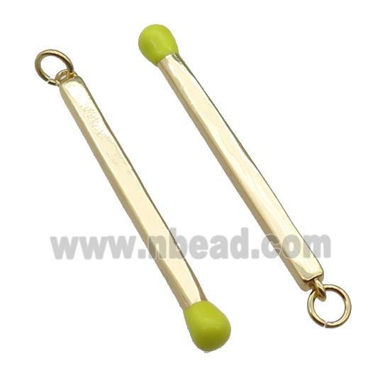 copper Matches charm pendant with yellow enamel, gold plated