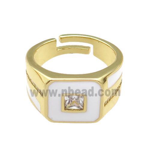 copper Ring paved zircon with white enamel, gold plated