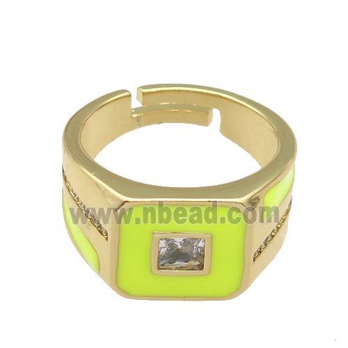 copper Ring paved zircon with yellow enamel, gold plated