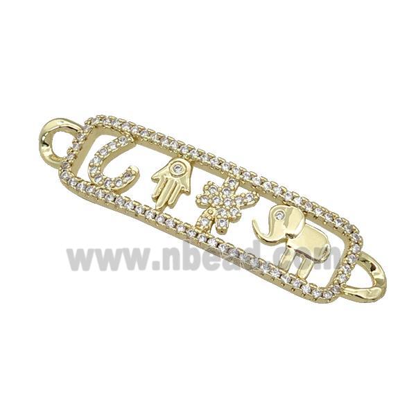 copper Symbols connector paved zircon, elephant, gold plated