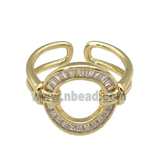 copper Rings paved zircon, circle, gold plated