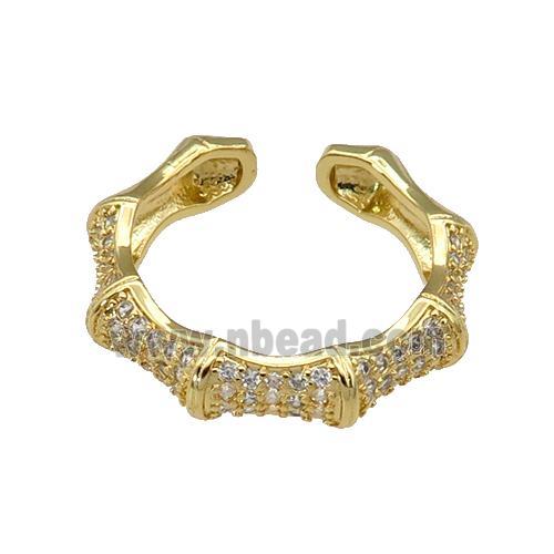 copper Ring paved zircon, bamboo, gold plated