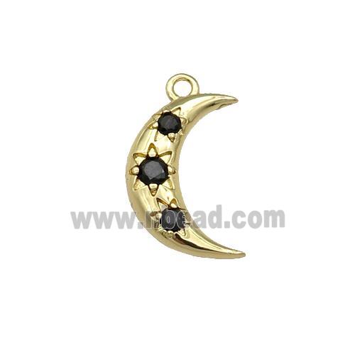 copper Moon pendant paved black zircon, gold plated