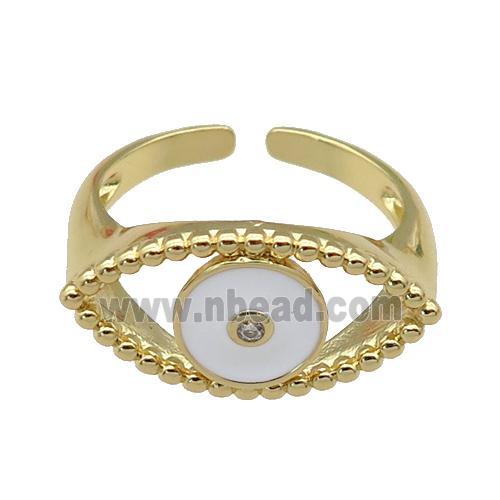 copper Ring with white enamel Eye, gold plated