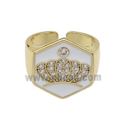 copper Crown Rings paved zircon with white enamel, gold plated