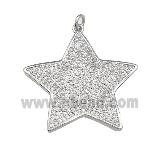 copper Star pendant paved zircon, platinum plated