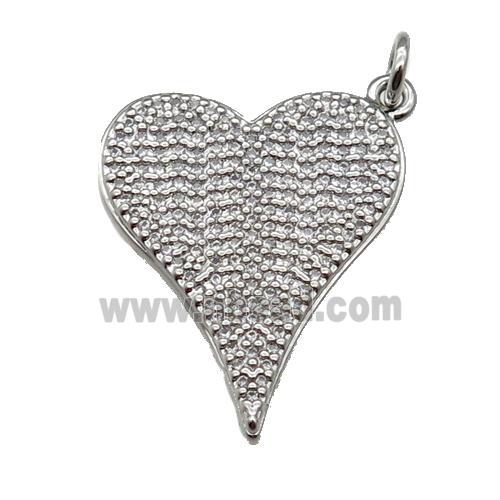 copper heart pendant pave zircon, platinum plated