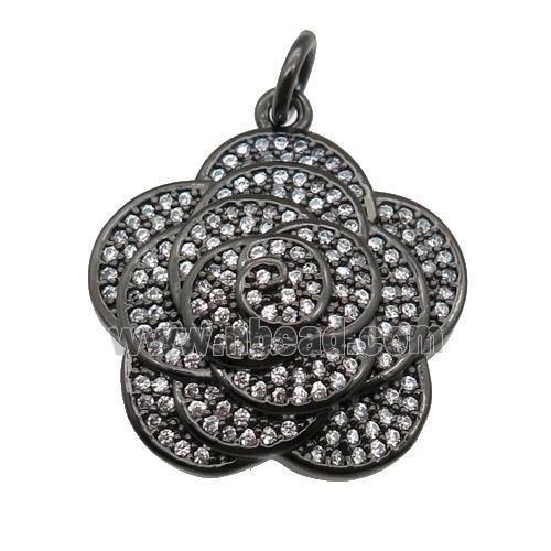 copper Flower pendant pave zircon, black plated