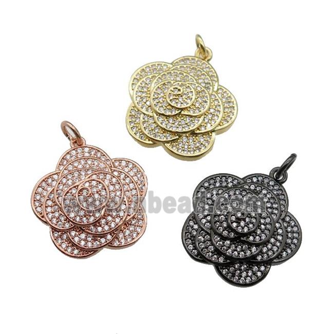 copper Flower pendant pave zircon, mixed