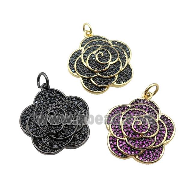 copper Flower pendant pave zircon, mixed