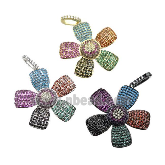 copper Flower pendant pave zircon, multicolor, mixed