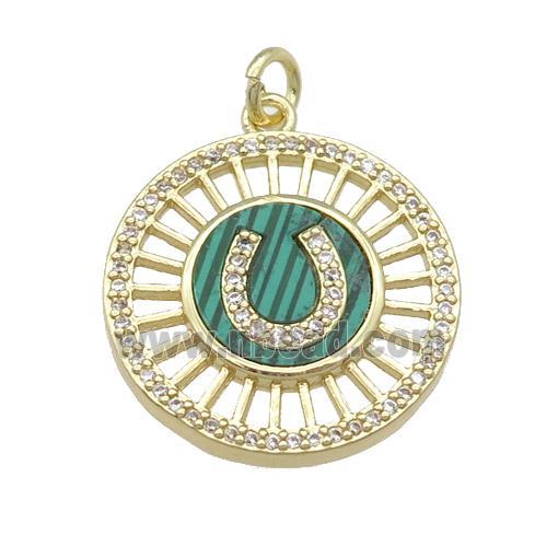copper circle pendant pave Malachite, gold plated