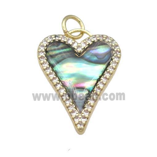 copper Heart pendant paved AbaloneShell, zircon, gold plated