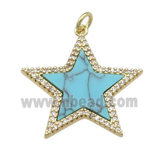copper Star pendant paved Turquoise, zircon, gold plated