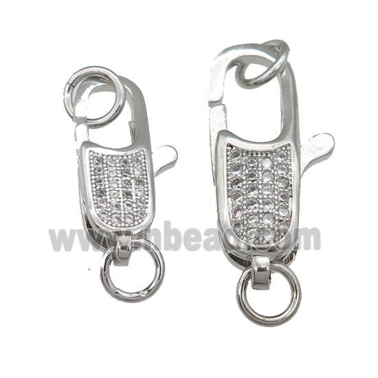 copper Lobster Clasp paved zircon, platinum plated