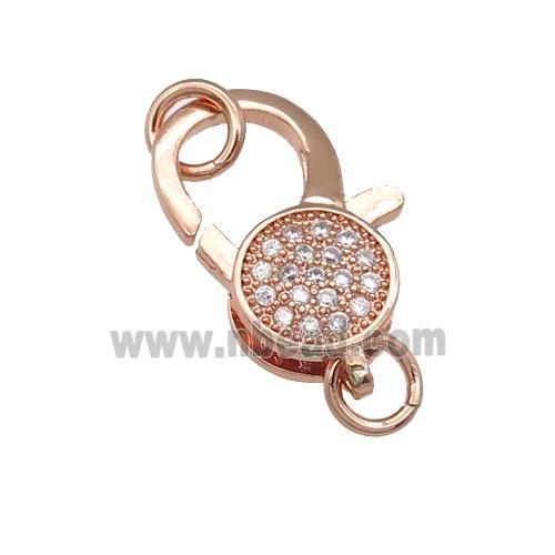 copper Lobster Clasp paved zircon, rose gold