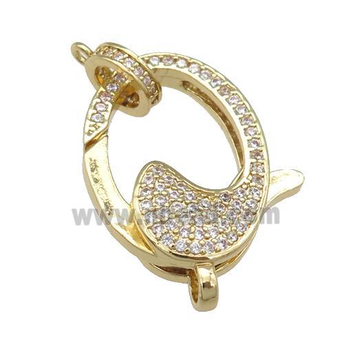 copper Lobster Clasp paved zircon, gold plated