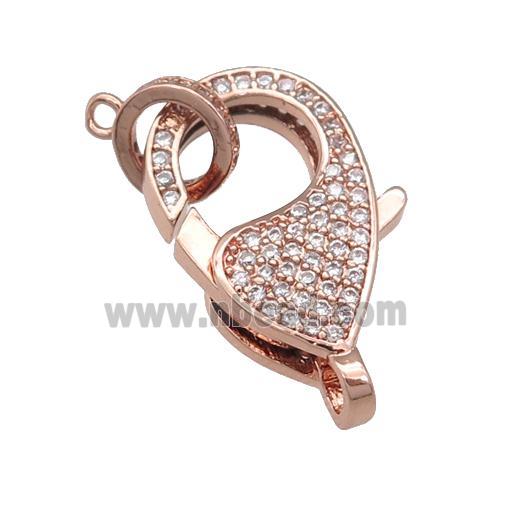 copper Lobster Clasp paved zircon, rose gold