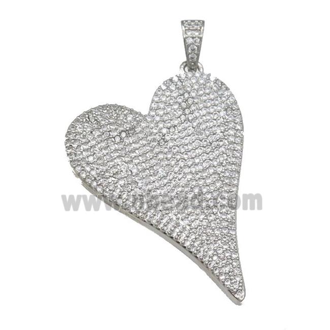 copper Heart pendant paved zircon, platinum plated
