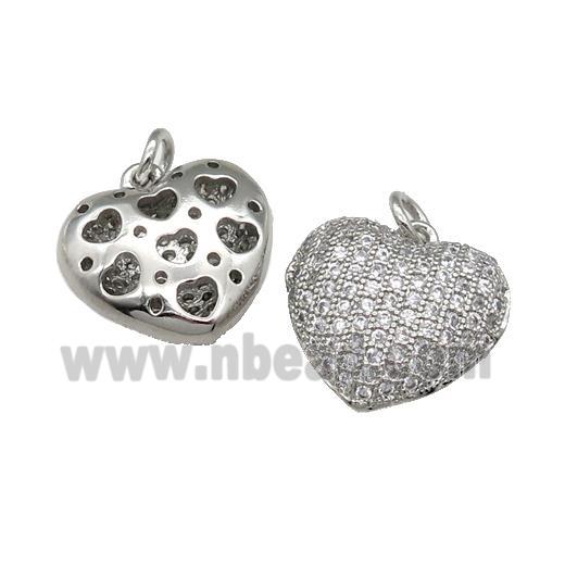 copper Heart pendant pave zircon, platinum plated