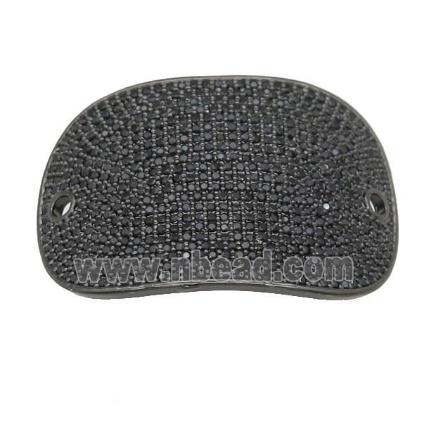 copper oval connector pave black zircon, black plated