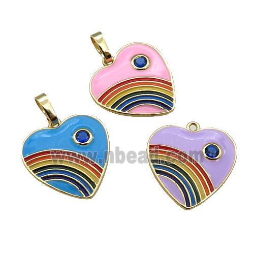 copper Heart pendant with enamel, rainbow, gold plated, mixed