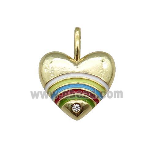 copper Heart pendant with rainbow enamel, gold plated