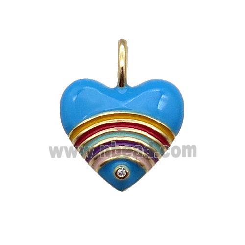 copper Heart pendant with blue enamel, rainbow, gold plated