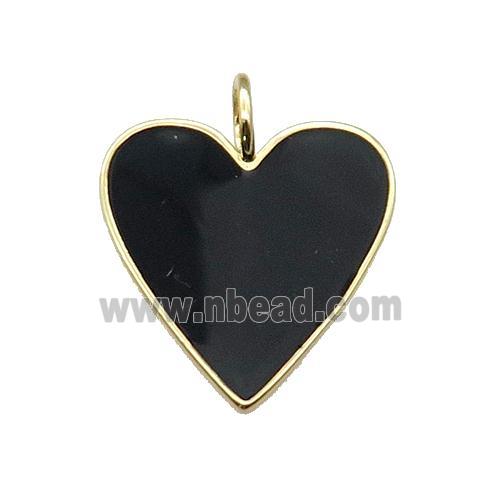 copper Heart pendant with black enamel, gold plated