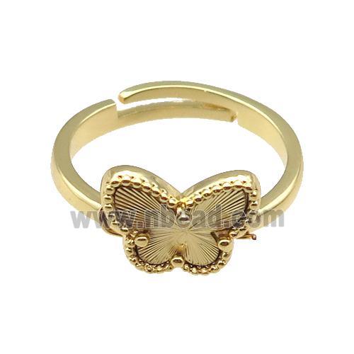 copper Butterfly Ring, adjustable, gold plated