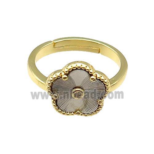 copper Flower Ring, adjustable, gold plated