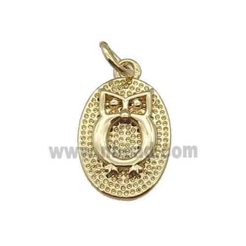 copper oval pendant, owl, gold plated